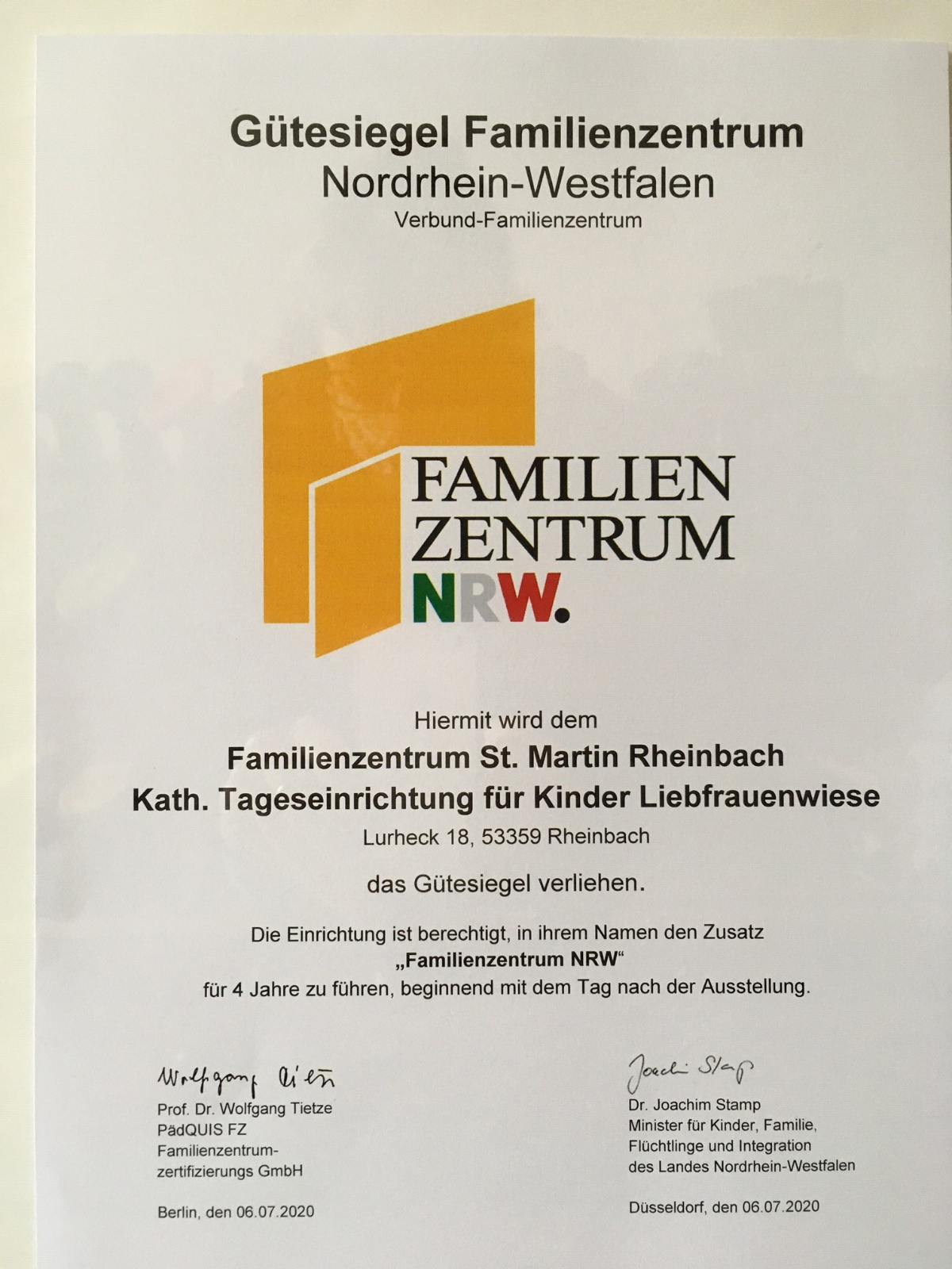 Urkunde_Familienzentrum_NRW